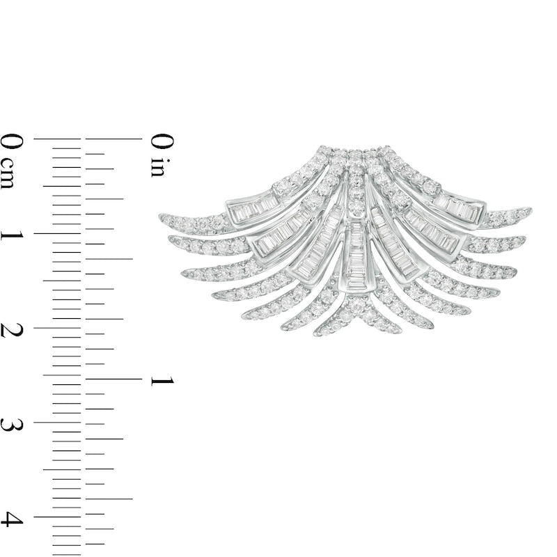 2.5 CT. T.W. Baguette and Round Diamond Art-Deco Fan Stud Earrings in 10K White Gold