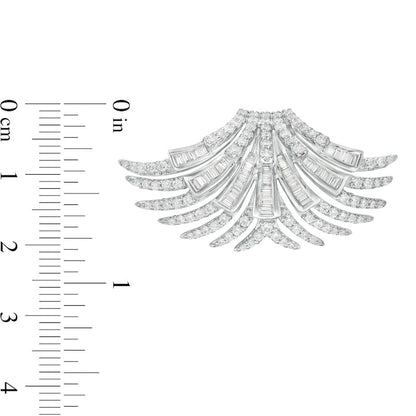 2.5 CT. T.W. Baguette and Round Diamond Art-Deco Fan Stud Earrings in 10K White Gold