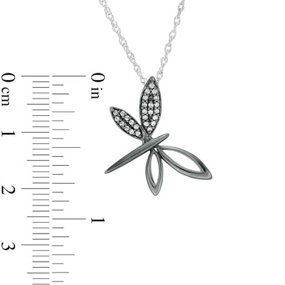0.1 CT. T.W. Natural Diamond Tilted Dragonfly Pendant in Sterling Silver and Black Rhodium