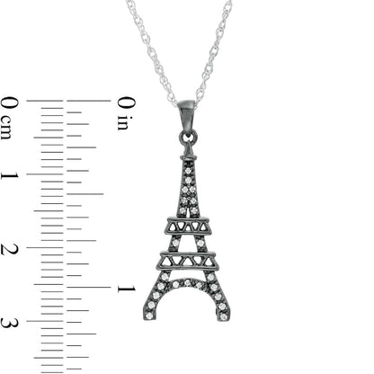 0.1 CT. T.W. Natural Diamond Eiffel Tower Pendant in Sterling Silver and Black Rhodium