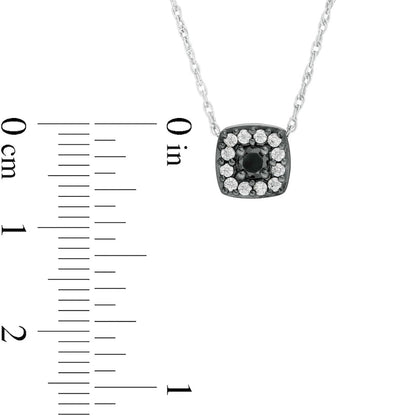0.25 CT. T.W. Enhanced Black and White Natural Diamond Cushion Frame Pendant in 10K White Gold and Black Rhodium