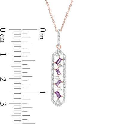Baguette-Cut Amethyst and 0.17 CT. T.W. Natural Diamond Elongated Hexagon Pendant in 10K Rose Gold