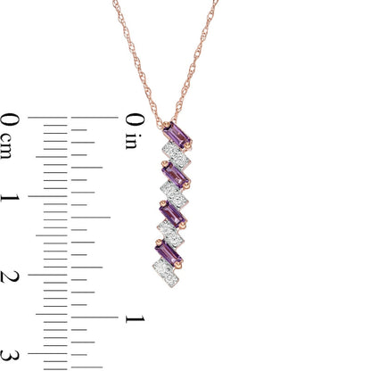 Baguette-Cut Amethyst and 0.1 CT. T.W. Natural Diamond Linear Zig-Zag Pendant in 10K Rose Gold