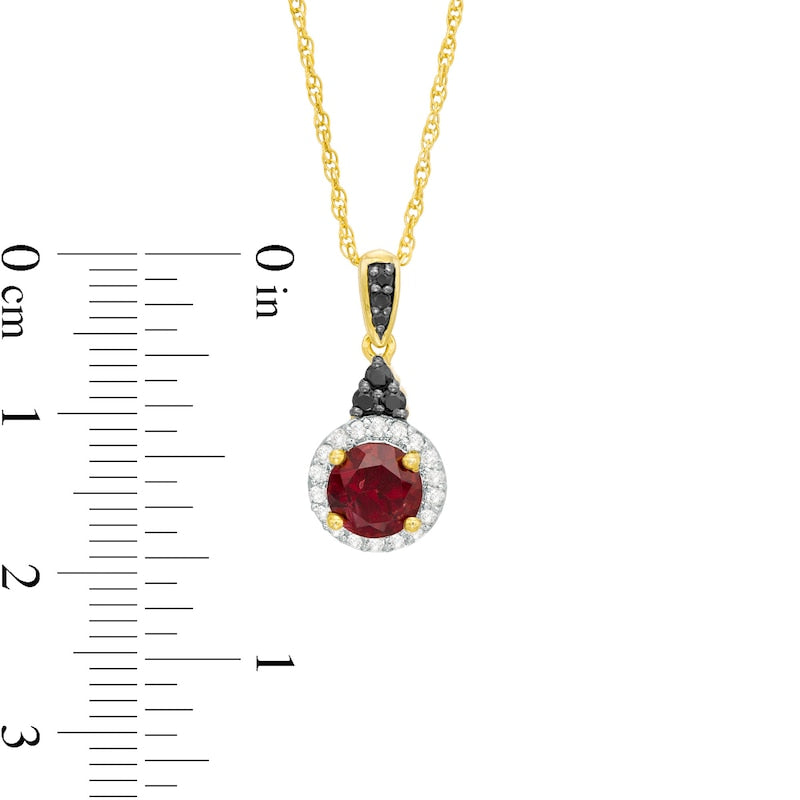 6.0mm Garnet; Lab-Created White Sapphire and 0.07 CT. T.W. Enhanced Black Diamond Pendant in Sterling Silver and 14K GP