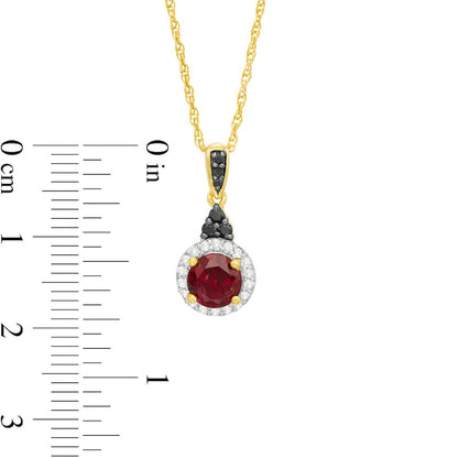 6.0mm Garnet; Lab-Created White Sapphire and 0.07 CT. T.W. Enhanced Black Diamond Pendant in Sterling Silver and 14K GP