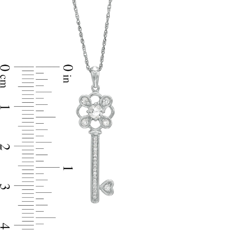 3.6mm Lab-Created White Sapphire Clover-Top and Heart Key Pendant in Sterling Silver