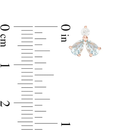 Pear-Shaped Aquamarine and 0.07 CT. T.W. Diamond Trio Stud Earrings in 14K Rose Gold