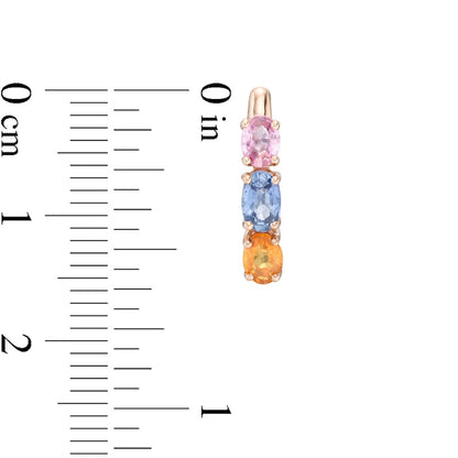 Oval Multi-Color Sapphire Three Stone Curved Drop Earrings in 14K Rose Gold