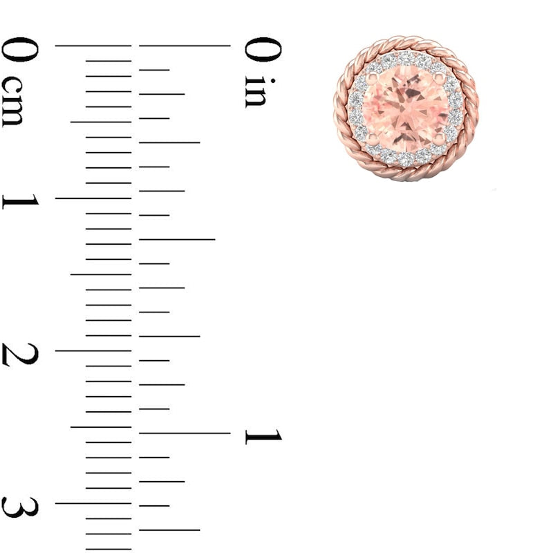 5.0mm Morganite and 0.13 CT. T.W. Diamond Rope Frame Stud Earrings in 10K Rose Gold