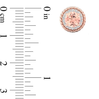 5.0mm Morganite and 0.13 CT. T.W. Diamond Rope Frame Stud Earrings in 10K Rose Gold