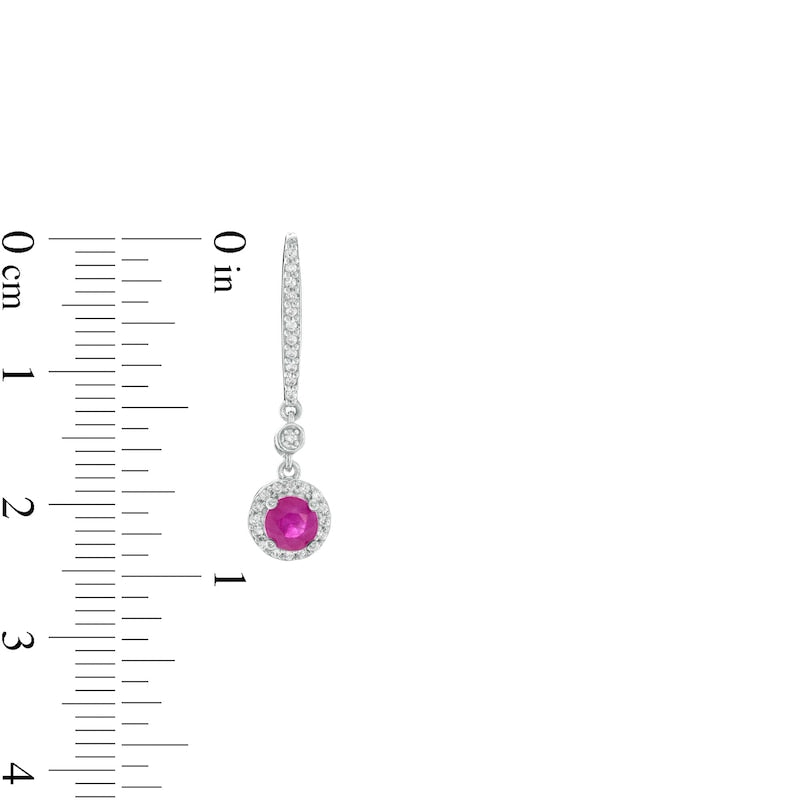 4.0mm Ruby and 0.17 CT. T.W. Diamond Frame Drop Earrings in 10K White Gold