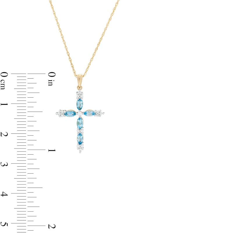 Marquise Swiss Blue Topaz and 0.07 CT. T.W. Natural Diamond Cross Pendant in 10K Yellow Gold