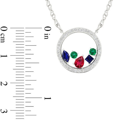 Multi-Shape Mixed Gemstone and 0.17 CT. T.W. Natural Diamond Circle Necklace in 10K White Gold