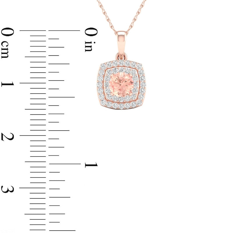 5.0mm Morganite and 0.2 CT. T.W. Natural Diamond Double Cushion Frame Pendant in 10K Rose Gold