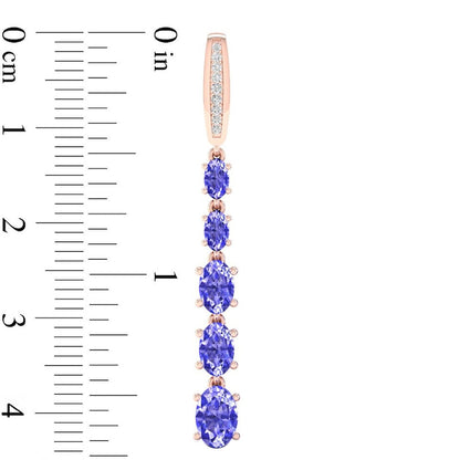 Graduating Oval Tanzanite and 0.05 CT. T.W. Diamond Drop Earrings in 10K Rose Gold