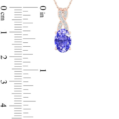 Oval Tanzanite and 0.05 CT. T.W. Natural Diamond X" Drop Pendant in 10K Rose Gold"