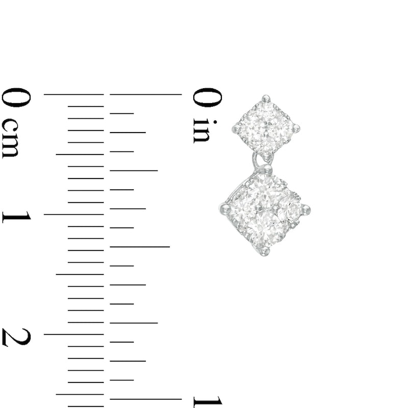 1 CT. T.W. Composite Diamond Tilted Square Double Drop Earrings in 14K White Gold