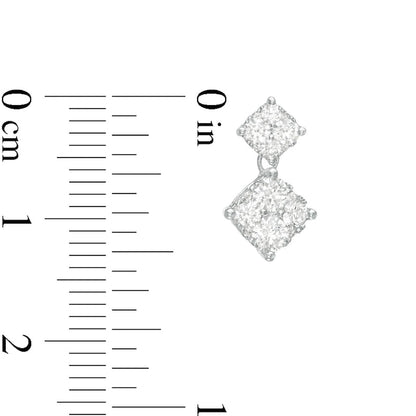 1 CT. T.W. Composite Diamond Tilted Square Double Drop Earrings in 14K White Gold