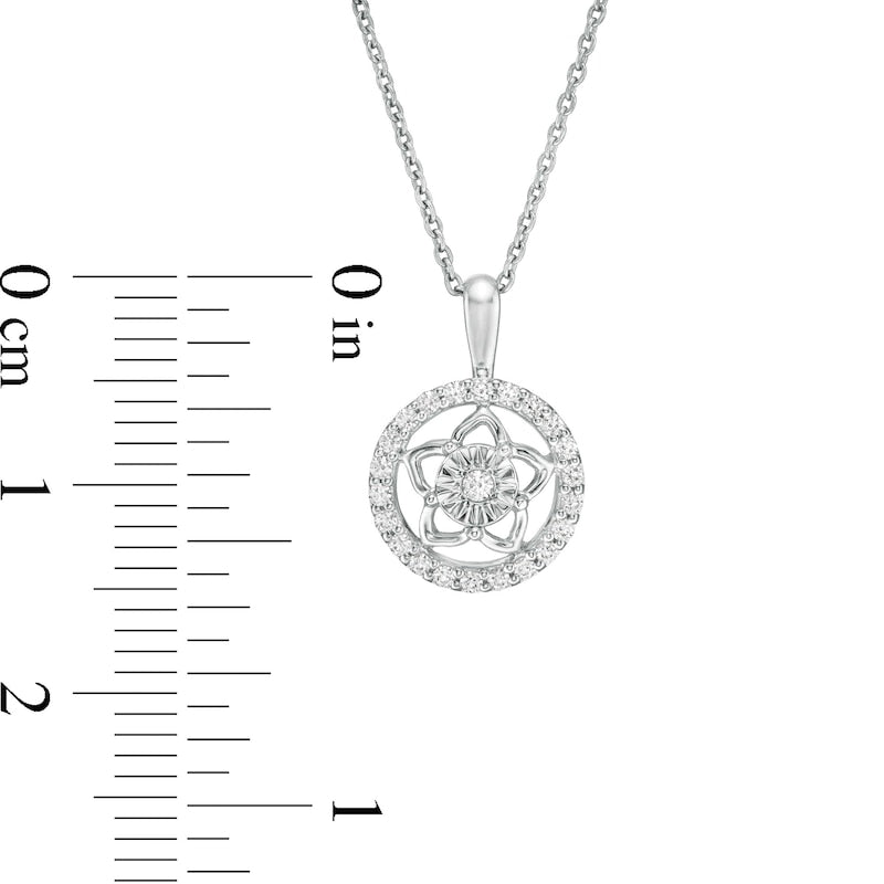 0.17 CT. T.W. Natural Diamond Circle Frame with Flower Pendant in 14K White Gold