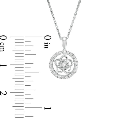 0.17 CT. T.W. Natural Diamond Circle Frame with Flower Pendant in 14K White Gold