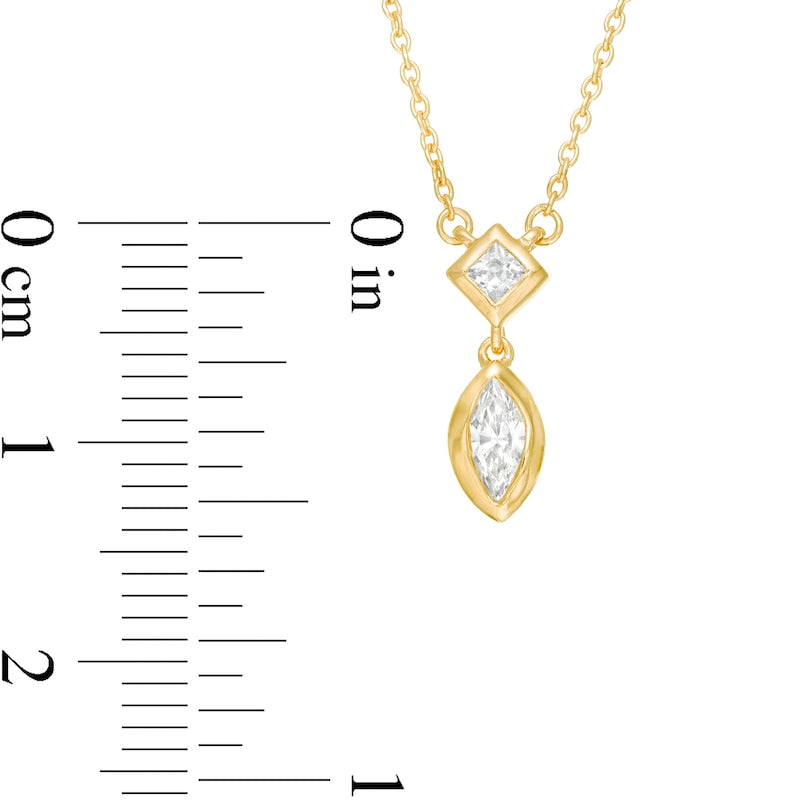 0.2 CT. T.W. Marquise and Princess-Cut Natural Diamond Necklace in 10K Yellow Gold