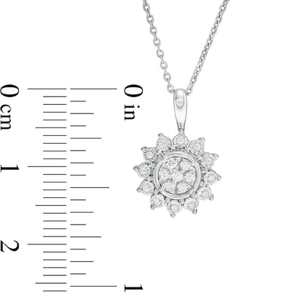 0.17 CT. T.W. Composite Natural Diamond Sunflower Pendant in 14K White Gold - 17