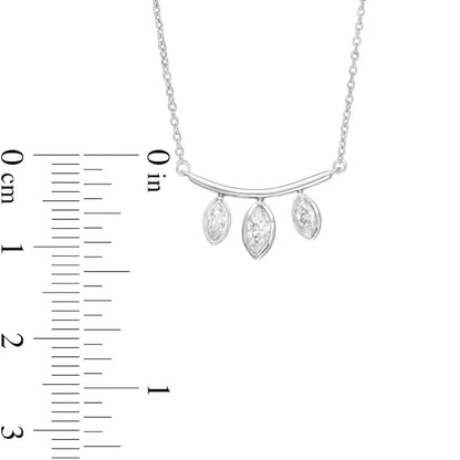 0.2 CT. T.W. Marquise Natural Diamond Three Stone Curved Bar Necklace in 10K White Gold