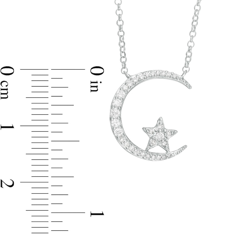 0.2 CT. T.W. Natural Diamond Crescent Moon and Star Necklace in Sterling Silver