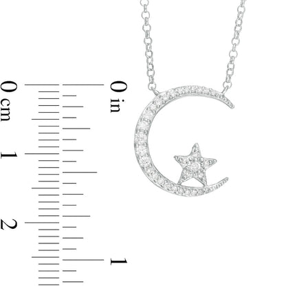 0.2 CT. T.W. Natural Diamond Crescent Moon and Star Necklace in Sterling Silver