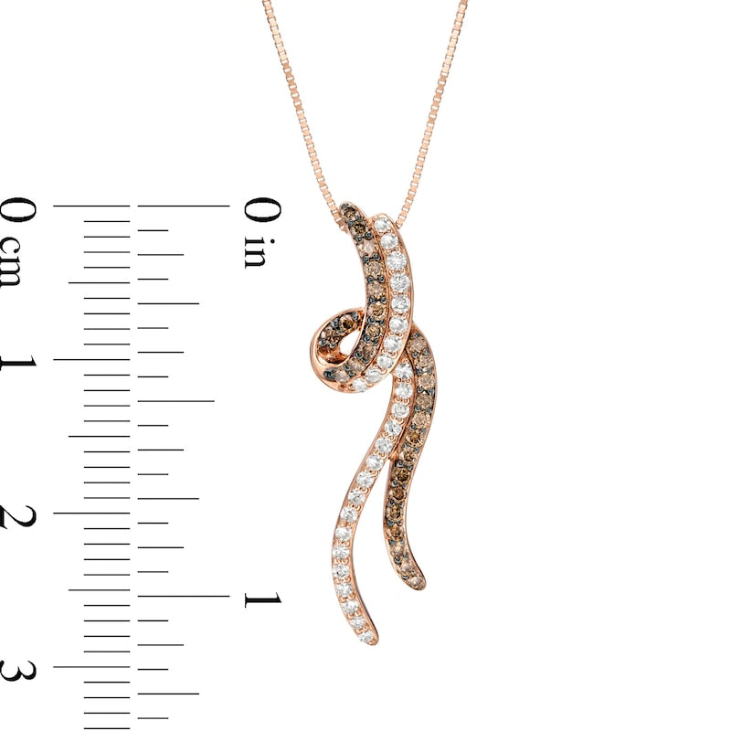0.33 CT. T.W. Champagne and White Natural Diamond Ribbon Pendant in 10K Rose Gold