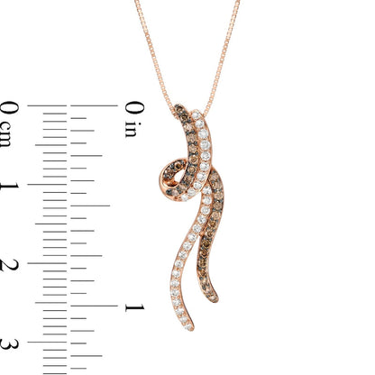 0.33 CT. T.W. Champagne and White Natural Diamond Ribbon Pendant in 10K Rose Gold
