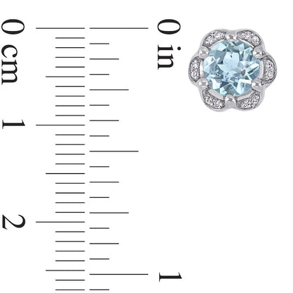 6.0mm Aquamarine and 0.07 CT. T.W. Diamond Frame Flower Stud Earrings in 14K White Gold