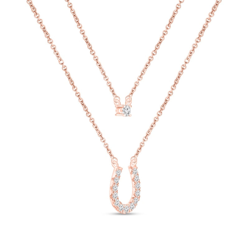 0.25 CT. T.W. Natural Diamond Horseshoe Double Strand Layered Necklace in 10K Rose Gold