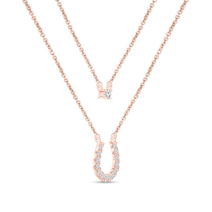 0.25 CT. T.W. Natural Diamond Horseshoe Double Strand Layered Necklace in 10K Rose Gold