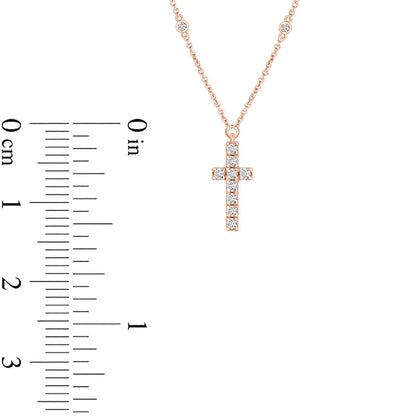 0.2 CT. T.W. Natural Diamond Cross Station Necklace in 10K Rose Gold - 16