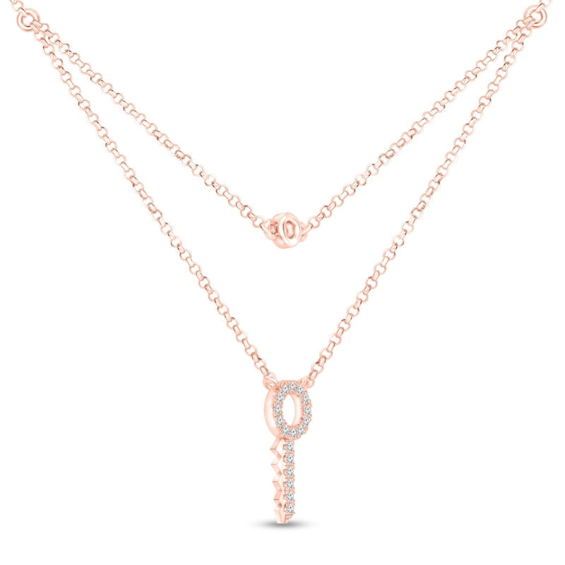 0.2 CT. T.W. Natural Diamond Key Double Strand Layered Necklace in 10K Rose Gold