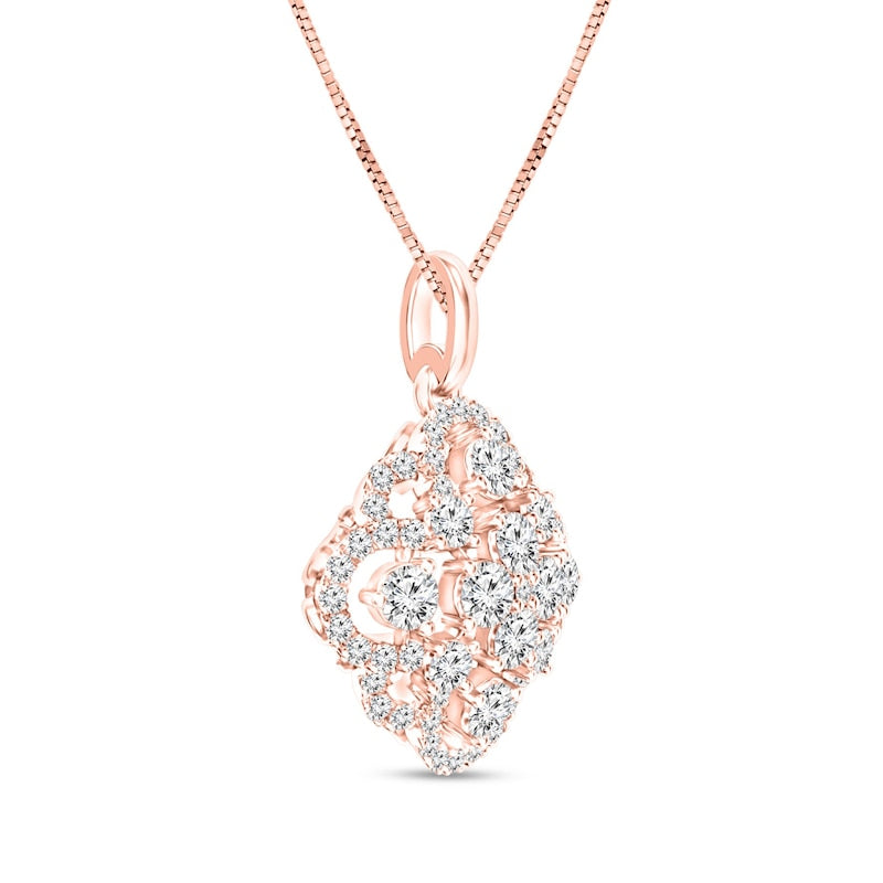 0.75 CT. T.W. Quad Natural Diamond Scallop Frame Ornate Pendant in 10K Rose Gold