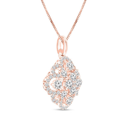 0.75 CT. T.W. Quad Natural Diamond Scallop Frame Ornate Pendant in 10K Rose Gold