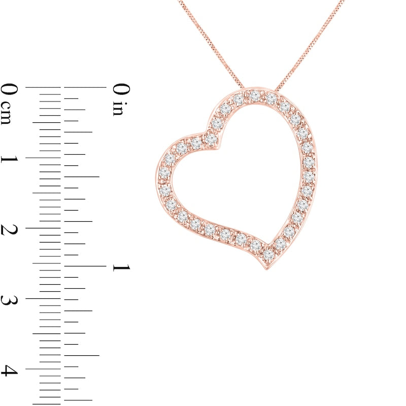 0.5 CT. T.W. Natural Diamond Tilted Heart Outline Pendant in 10K Rose Gold