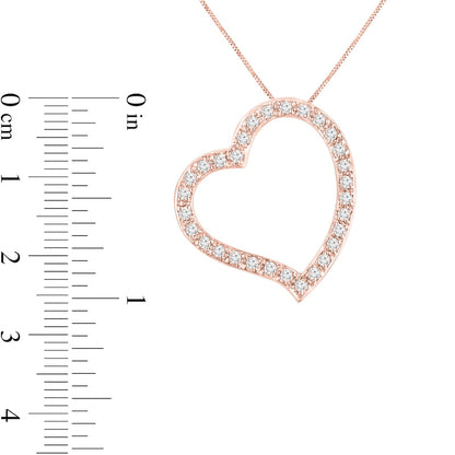 0.5 CT. T.W. Natural Diamond Tilted Heart Outline Pendant in 10K Rose Gold