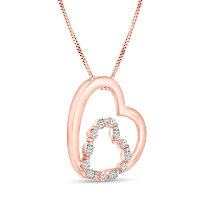 0.33 CT. T.W. Marquise and Round Natural Diamond Tilted Double Heart Outline Pendant in 10K Rose Gold
