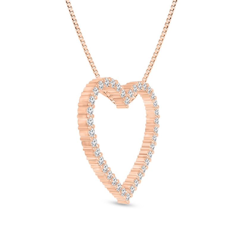 0.5 CT. T.W. Natural Diamond Heart Outline Pendant in 10K Rose Gold