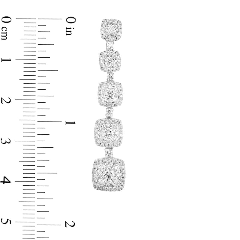 2.5 CT. T.W. Composite Diamond Graduated Cushion Frame Drop Earrings in 14K White Gold