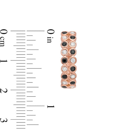0.5 CT. T.W. Enhanced Black and White Diamond Alternating Double Row Hoop Earrings in 10K Rose Gold