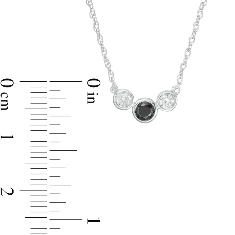 0.25 CT. T.W. Enhanced Black and White Natural Diamond Three Stone Bezel-Set Necklace in 10K White Gold