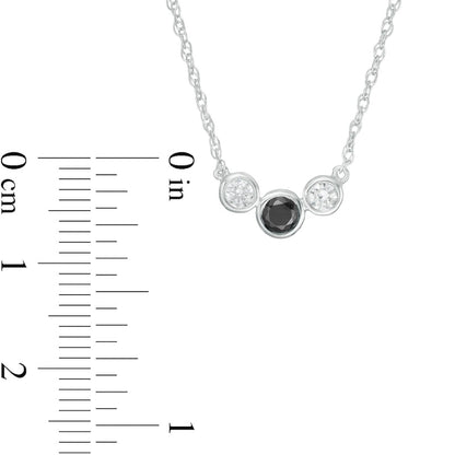0.25 CT. T.W. Enhanced Black and White Natural Diamond Three Stone Bezel-Set Necklace in 10K White Gold