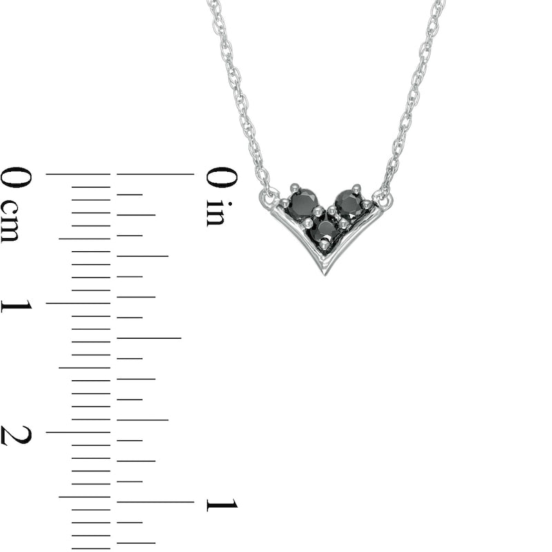 0.17 CT. T.W. Enhanced Black and White Natural Diamond Three Stone V" Necklace in Sterling Silver"