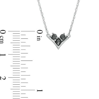0.17 CT. T.W. Enhanced Black and White Natural Diamond Three Stone V" Necklace in Sterling Silver"