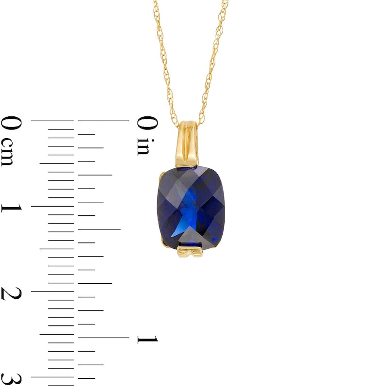 Elongated Cushion-Cut Lab-Created Blue Sapphire Pendant in 10K Yellow Gold
