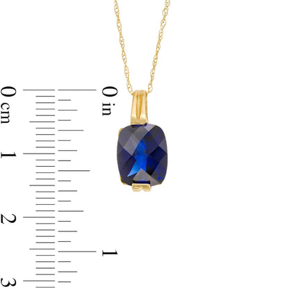 Elongated Cushion-Cut Lab-Created Blue Sapphire Pendant in 10K Yellow Gold